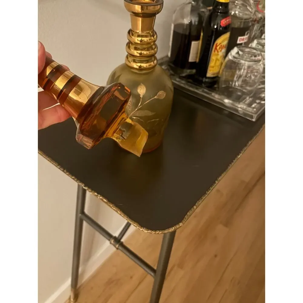 Vintage MOSER Large Decanter Art Nouveau tall stopper 19” Gold Floral 60s